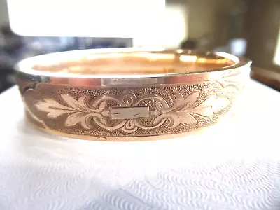 Yellow Gold Filled Victorian 1/2  Wide Etched Design Bangle Bracelet No Monogram • $95