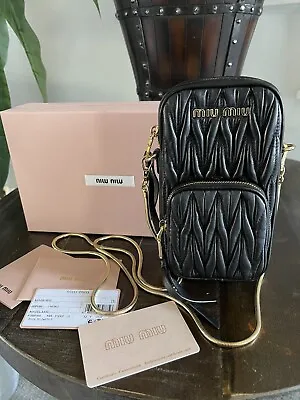 MIU MIU Black Matelasse Nappa Leather Phone Mini Crossbody Bag • $1450