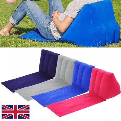 Inflatable Beach Chair Festival Travel Camping Lounger Pillow Seat Cushion Mat • £8.95