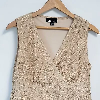 AB Studio Lace Lined Swing Tank Gold Tan Metallic Thread Medium V-neck • $5