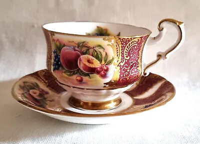 Paragon Tea Cup & Saucer Burgundy & Harvest Fruit Design By Appt To Her Majesty • $120