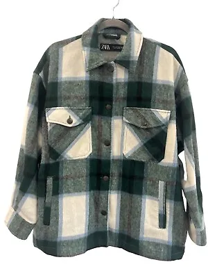 Zara Overshirt Jacket Shirt Women Medium Wool Blend Plaid Button Up Oversized • $17.50