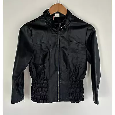 Bongo Black Faux Leather Smocked Moto Biker Jacket M Medium • $14.99