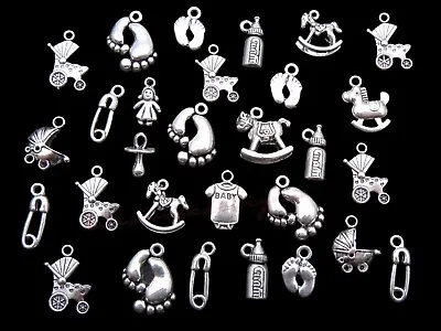 30g TIBETAN SILVER BABY CHARM MIX Baby Shower Christening Jewellery Pendant I212 • £2.89