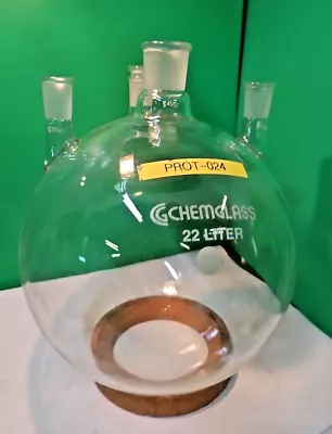 CHEMGLASS 22 LITER  Round Bottom Heavy Wall  FlasK 4-Neck 45/50   29/42 • $663