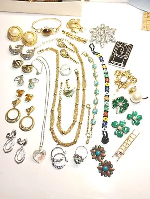 Vtg 30 Pc Estate Jewelry Lot Brooches Rhinestones 925 Marvella Ritz Pewter Avon • $29.57