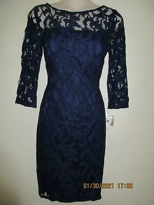 AIDAN MATTOX  NWT $239.- Navy Blue Bodycon Floral Lace Sheath Cocktail Dress 4  • $36