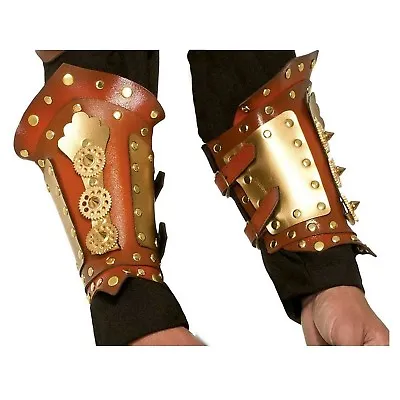 Adult Steampunk Victorian Faux Leather Halloween Costume Armor Wrist Gauntlets • $16.49
