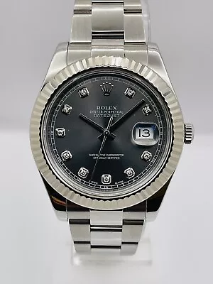 ROLEX Datejust II 18K Bezel W Diamond Rhodium Factory Dial 41MM Watch 8  Mint • $12500