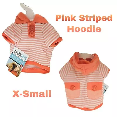 Martha Stewart Fashion Dog Apparel Pink & White Stripe Hoodie W/ Pockets - XS • $17.99