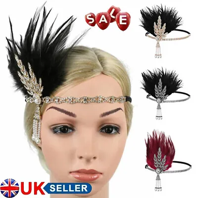 Women 1920s Headpiece Feather Flapper Headband Great Gatsby Headdress Vintage UK • £8.99