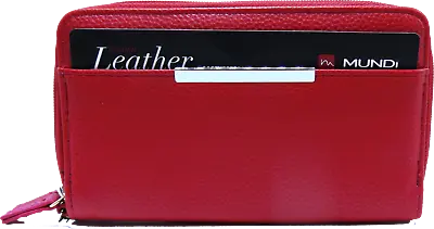 Mundi Women DOUBLE ZIPPER WALLET Genuine Leather Ladies RFID ID Cards Red  NTAG • $19.97