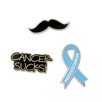 PinMart's Prostate Cancer Awareness Mustache Ribbon Enamel Lapel Pin Set • $9.99