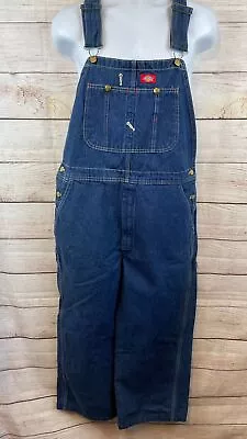 Dickies Bib Overalls Denim Blue Jean Red Label Men's 36x30 Carpenter 	 • $19.95