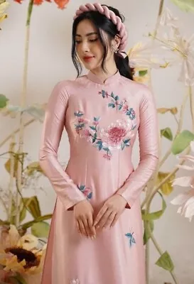 Ao Dai Vietnamese  With Pants NO Headband. Lua Phap Cao Cap Thieu Thiet Ke . • $59