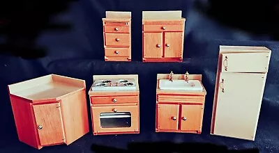 6 NIB Dollhouse CONCORD WOOD KITCHEN SET STOVE SINK FRIGE CABINETS 1:12  Wooden • $34