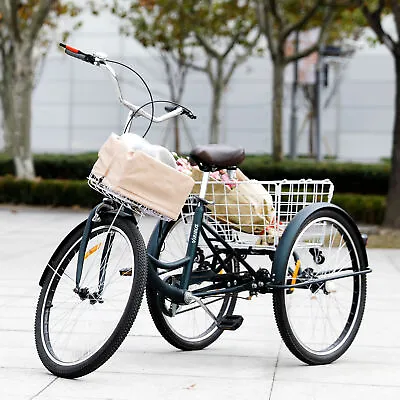 $254.99 • Buy 26 /24  Adult Tricycle Trike 3-Wheel Trike Cruiser Bike W/ Cargo Basket Shopping