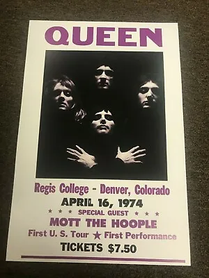 Queen 1974 Denver Colorado Mott The Hoople Cardstock Concert Poster 12x18 • $7.99