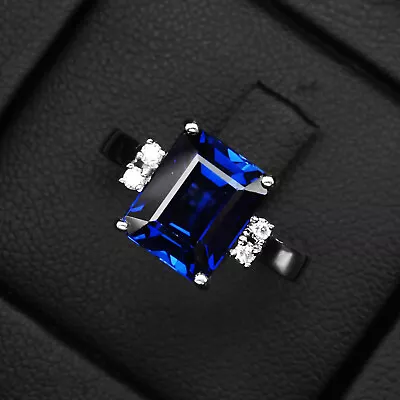 Precious Royal Blue Sapphire Baguette 4.50Ct 925 Sterling Silver Handmade Rings • $24.99