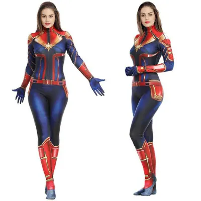 Captain Marvel Cosplay Jumpsuits Kids Womens Zentai Costumes Halloween Superhero • $27.30