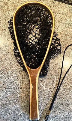 Vintage Wood Laminate Trout Fishing Net. Cloth Netting W/Wrist Strap 21 X 8  • $29.95