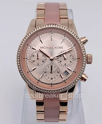 MICHAEL KORS MK6307 Ritz Rose Gold Blush Chronograph Crystal Bezel Ladies Watch • $129.90