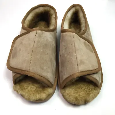 Hammacher Schlemmer Slippers Open Toe Suede Sheepskin Lined  Mens XL • $28.87