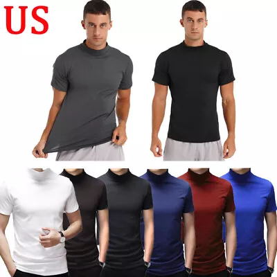 US Mens Mock Turtleneck T-shirts Pullover Short Sleeve Slim Fit Top Undershirt • $10.78