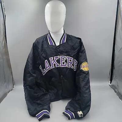 VINTAGE Starter Bomber Jacket Los Angeles Lakers Size XL NBA Purple & Black • $11.50