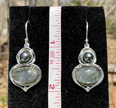 925 Hagit Gorali Israel Sterling Silver Labradorite Black Pearl Earrings • $69.99