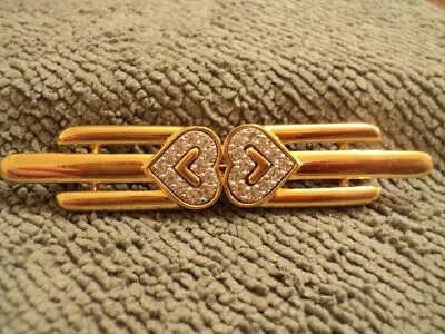 Vintage Monet Signed Clear Pave Double Hearts Rhinestones Bar Brooch Pin • $3.99
