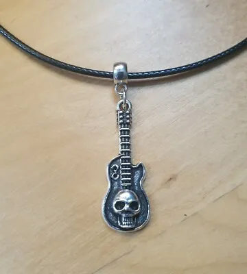 £3.25 • Buy Guitar Leather Necklace 17 Inch Mens Womens Tibetan Silver Pendant
