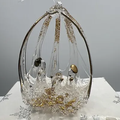 Vintage  Silvestri Spun Glass Nativity Scene Ornament With Box • $17