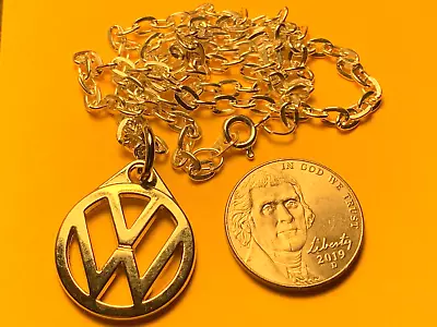 VOLKSWAGEN LOGO VINTAGE 1970's VW BUG BUS METAL 18  NECKLACE NOS SILVER COLOR • $11.95