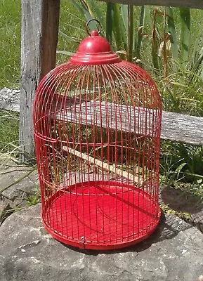 Antique Round Red Wire Bird Cage Bernard Edward Co. Chicago BECO • $45