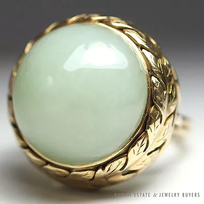 Ming's Hawaii Large Rounded Jade Cabochon 14k Yellow Gold Ring (sz. 5.5) • $1800