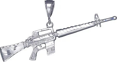 Sterling Silver M-16 Rifle Machine Gun Pendant Necklace With Diamond Cut Finish • $49.99