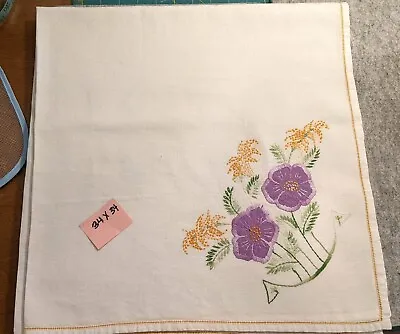 $8 • Buy Vintage Appliqued Tablecloth -Purple And Yellow Flowers--34 X 34