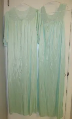 Vtg Light Green Silky Nylon Texsheen Lingerie Nightgown & Robe Peignoir Set Sz S • $24.99