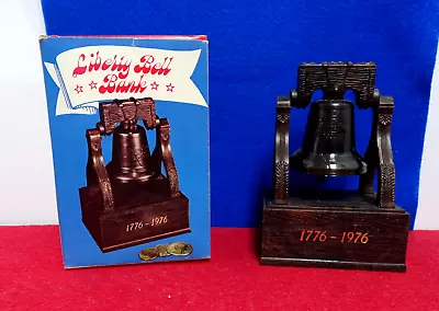 Vintage Plastic Liberty Bell Bank In Box 1976 Bell Is Metal And Rings NOS Brown • $8