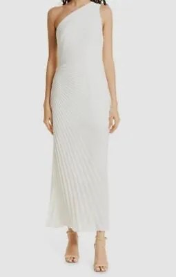 $595 Milly Women's White Estelle One-Shoulder Pleated Gown Dress Size 0 • $190.78