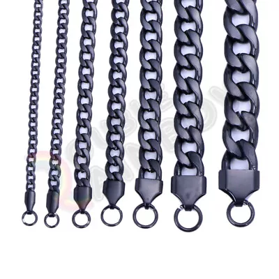 Men's Women's Stainless Steel Necklace Black  Plated Cuban 3-12mm Chain 18-36  • $7.23