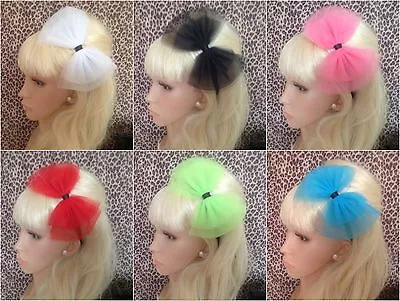  BIG NET TULLE TUTU BOW SATIN ALICE HAIR BAND HEADBAND 80s HEN PARTY FANCY DRESS • £4.99