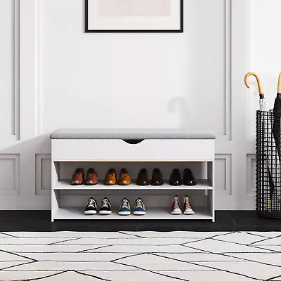 Hallway Stool Shoe Bench Shoes Storage Rack Cabinet Organise Cushion Padded Seat • £39.95