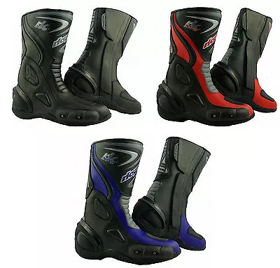 LV14 Motorcycle Black Blue Red Armoured Leather Waterproof Motorbike Race Boots • $55.94