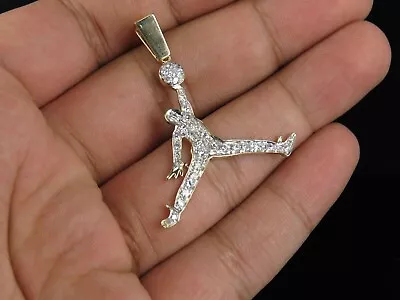 Men's 14K Yellow Gold Plated Lab Created Diamond Jumpman Charm Pendant 1.00 Ct • $107.99