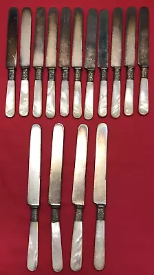 15 Landers Frary &Clark Mother Of Pearl MOP Knives Silverplated Bands • $39