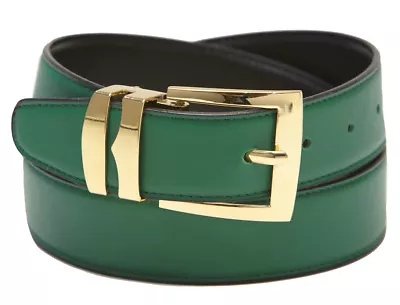 Men's Belt Reversible Wide Bonded Leather Gold-Tone Buckle Over 20 Colors • $18.95