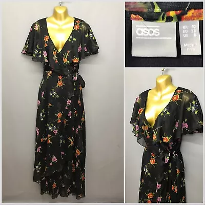 £9.95 • Buy ASOS Black Floral Boho Sheer Asymmetric Retro Dress UK 10 EUR 38 US 6 Belted