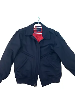 LINCS By David Chu Wool Bomber Style Zip Front Jacket Navy Elbow Patch Sz Large • $58.79